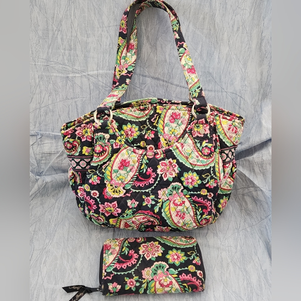 Vera Bradley Black and Pink Paisley Shoulder Bag